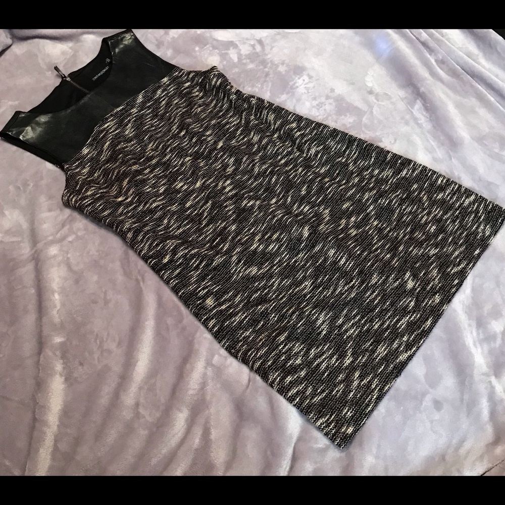 Faux leather and Tweed Stretch Dress